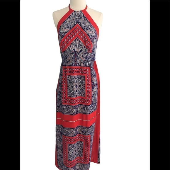 Vintage S. Howard Hirsh Geo Pattern Halter Maxi Dress - Picture 1 of 8